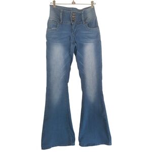 BAMBOO Flare Wiskering Jeans Size 7 High Waist 4 Button Closure Spandex